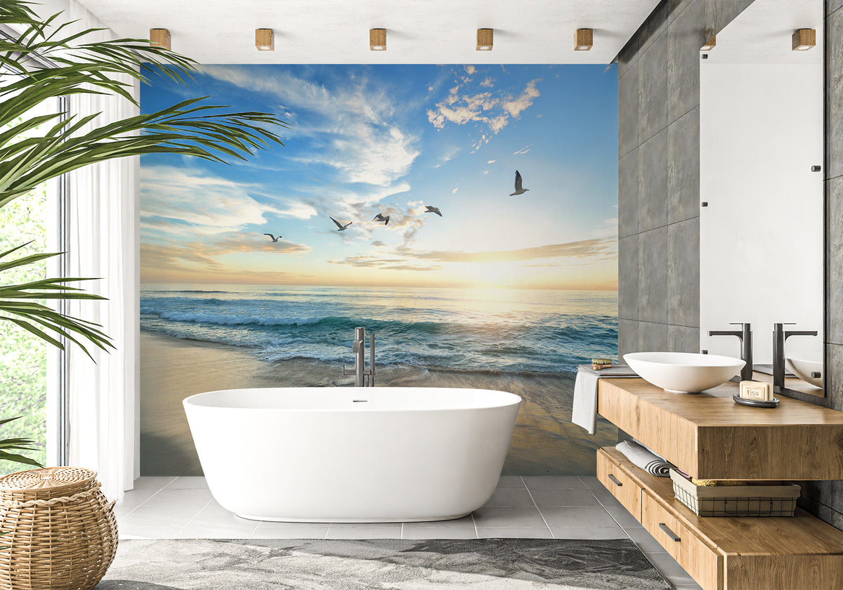 Papier peint salle de bain plage paradisiaque