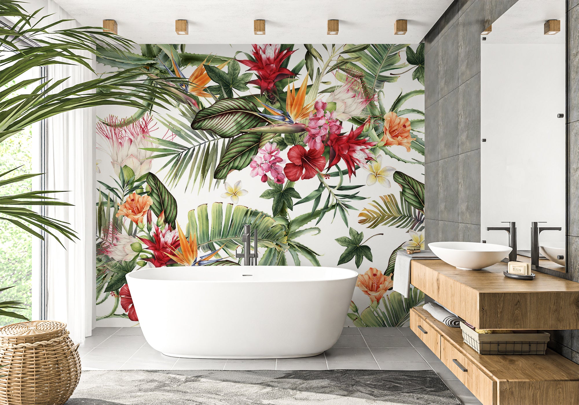 Papier peint salle de bain floral botanic - Muralconcept
