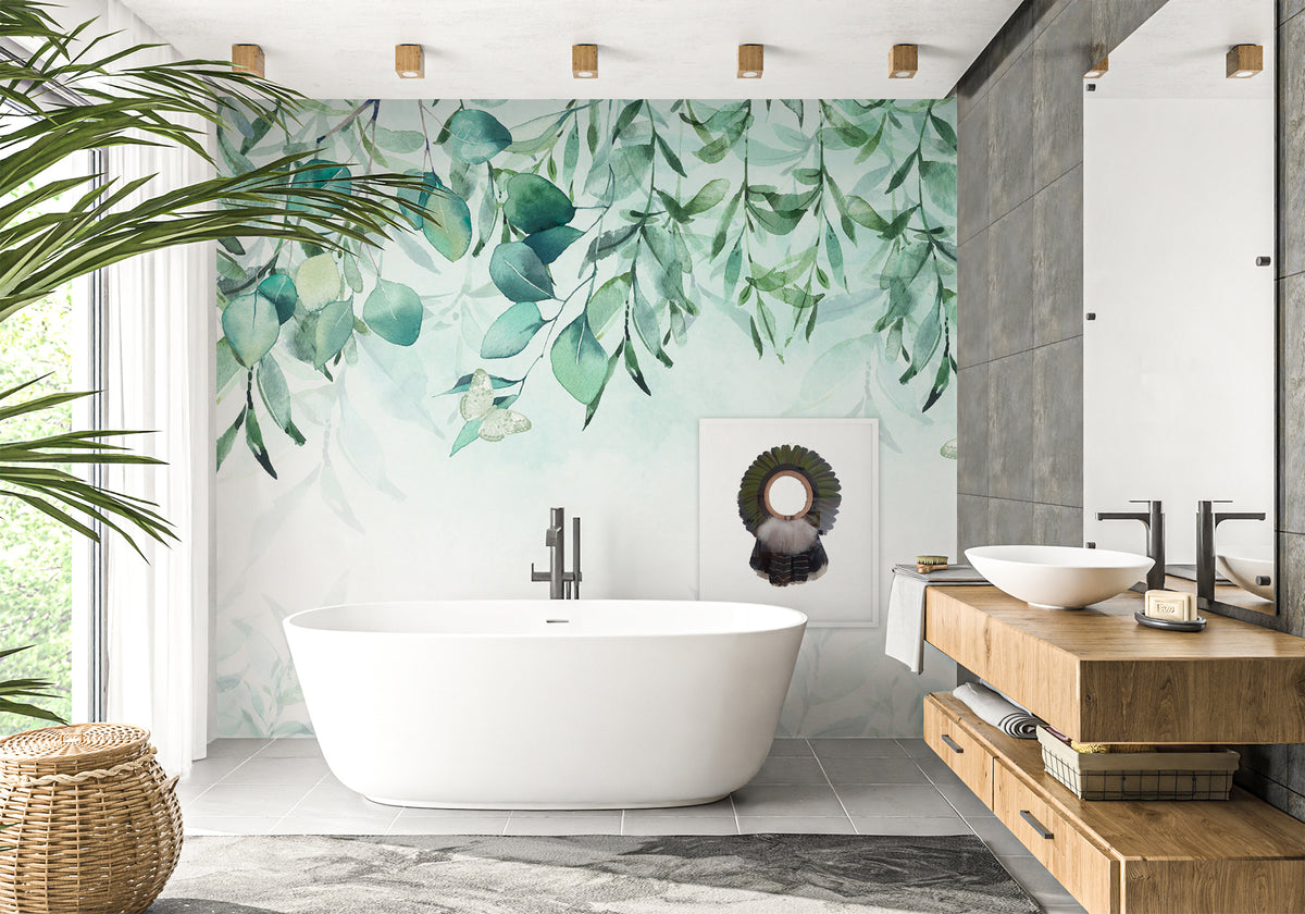 Papier peint salle de bain végétale eucalyptus