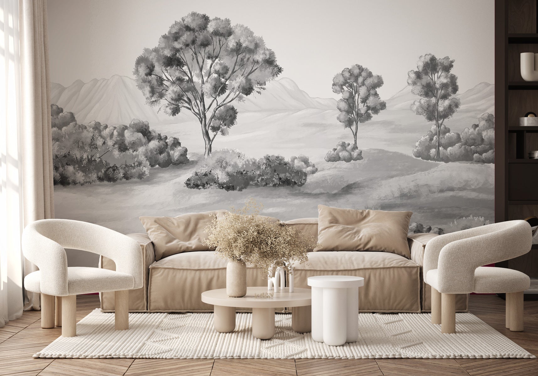 Papier peint paysage poétique noir et blanc - Muralconcept