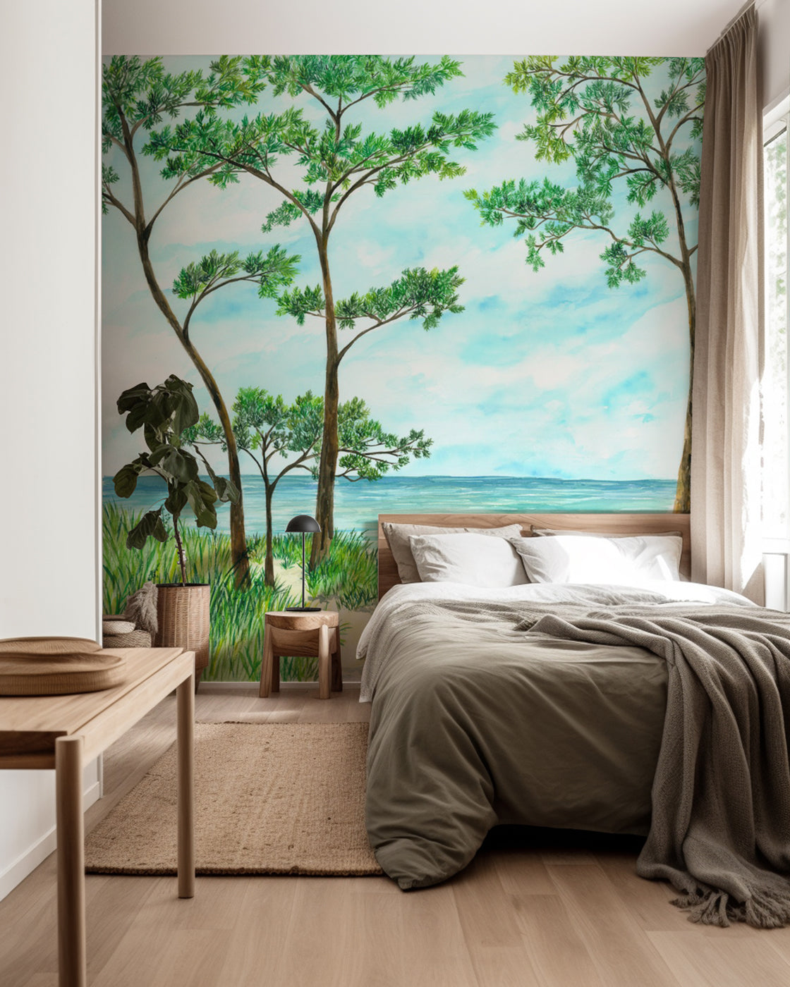 Papier peint Pins maritimes et dunes - Vert - Muralconcept