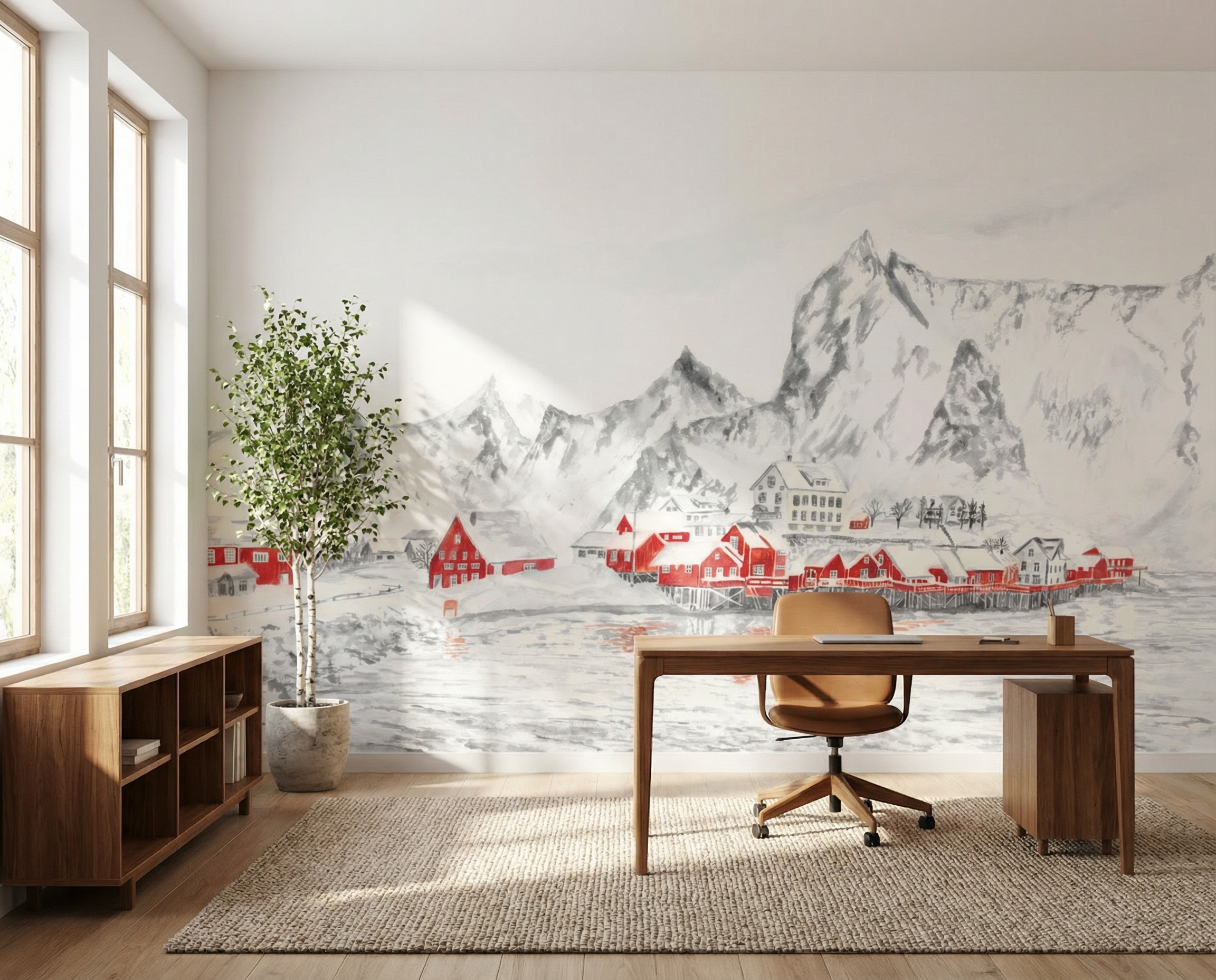 Papier peint panoramique Norvège – Fjord et village de pêcheurs