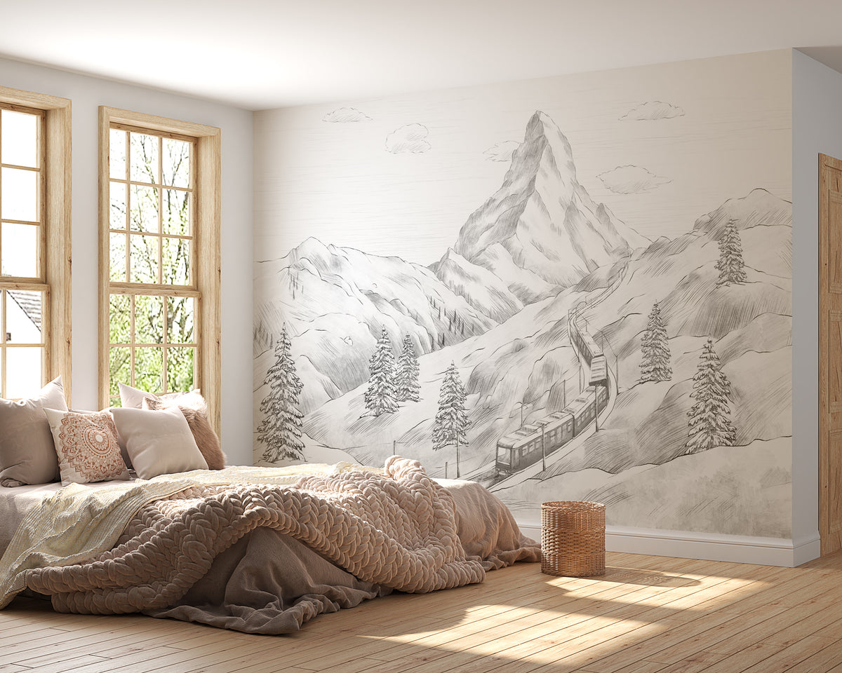 Papier peint panoramique Mont Cervin noir et blanc