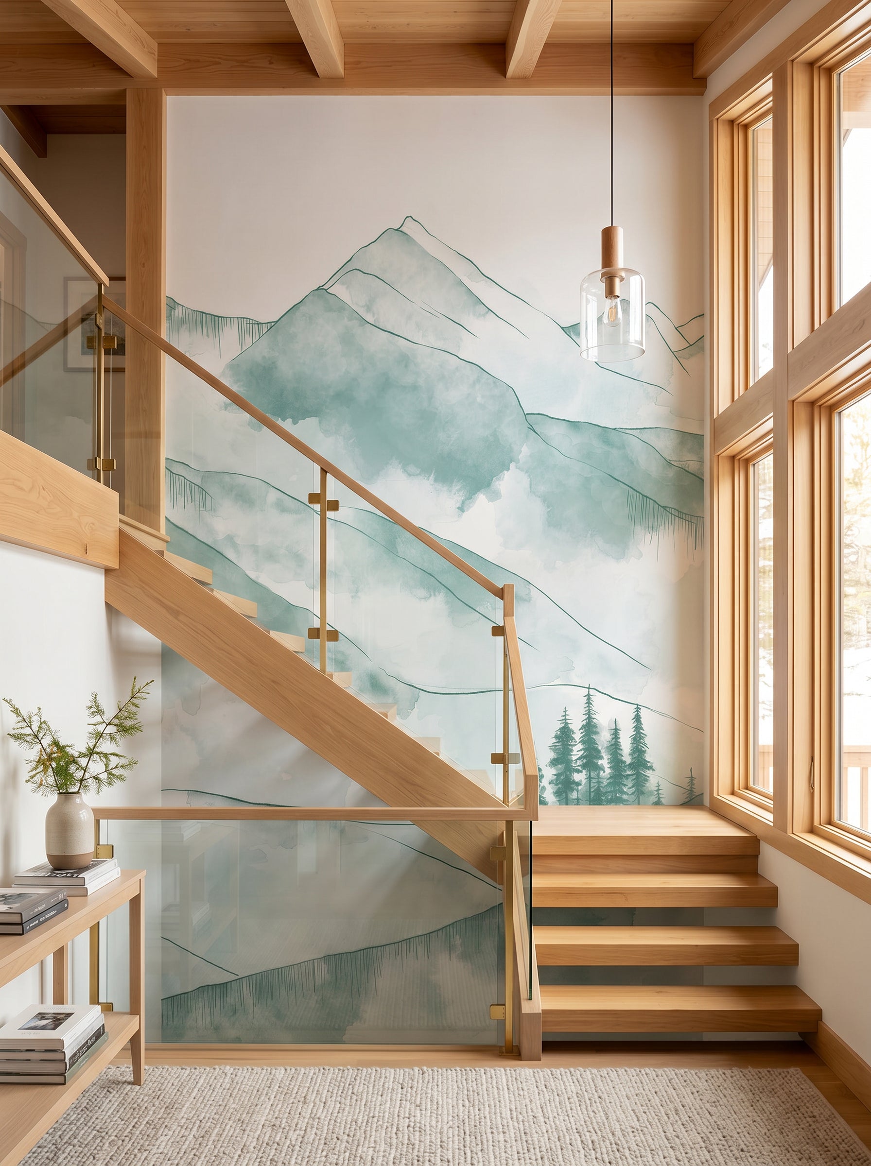 Papier peint escalier - Montagne chaîne des Aravis - Muralconcept