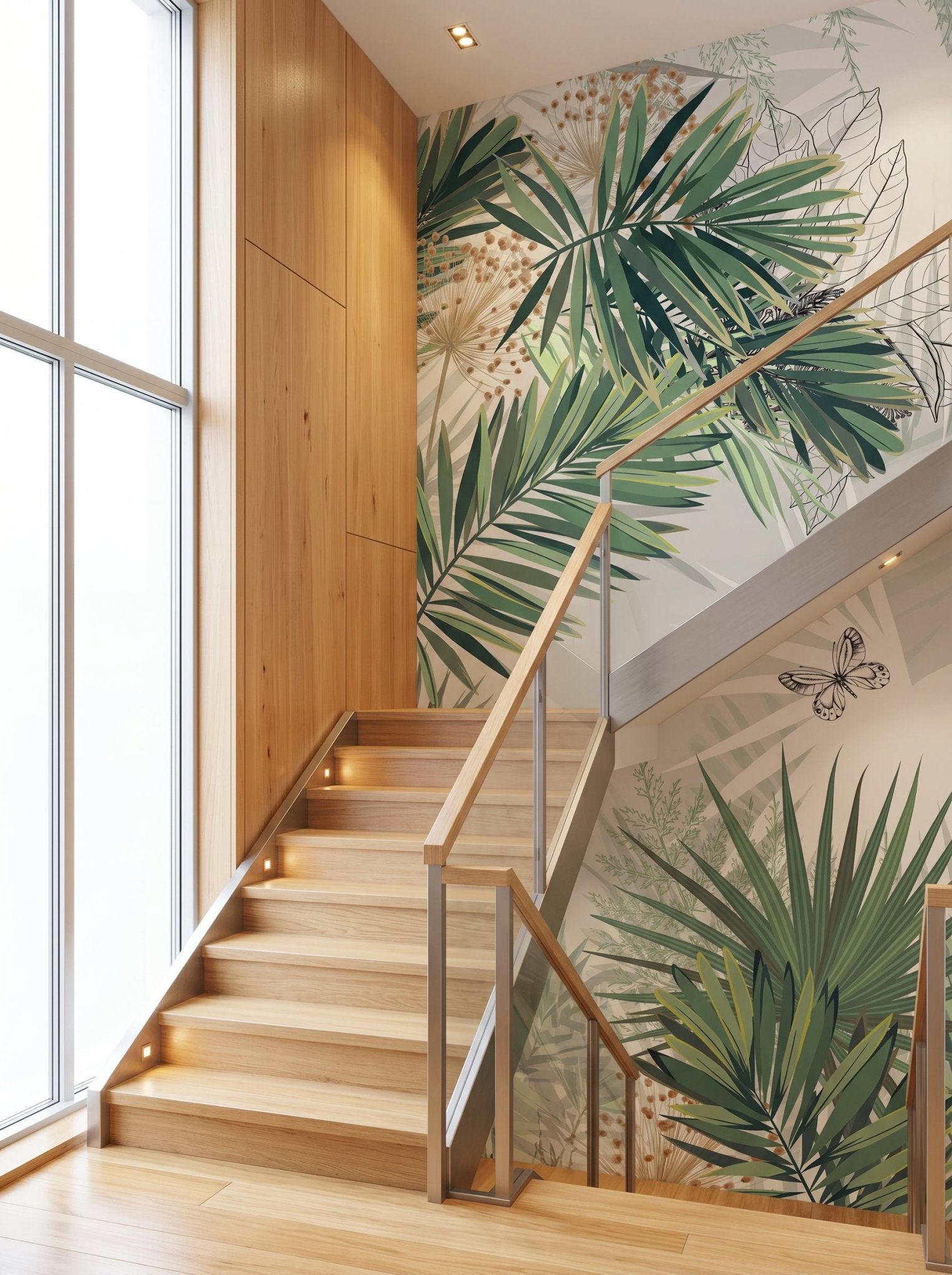 Papier peint escalier - Nature green palm - Muralconcept