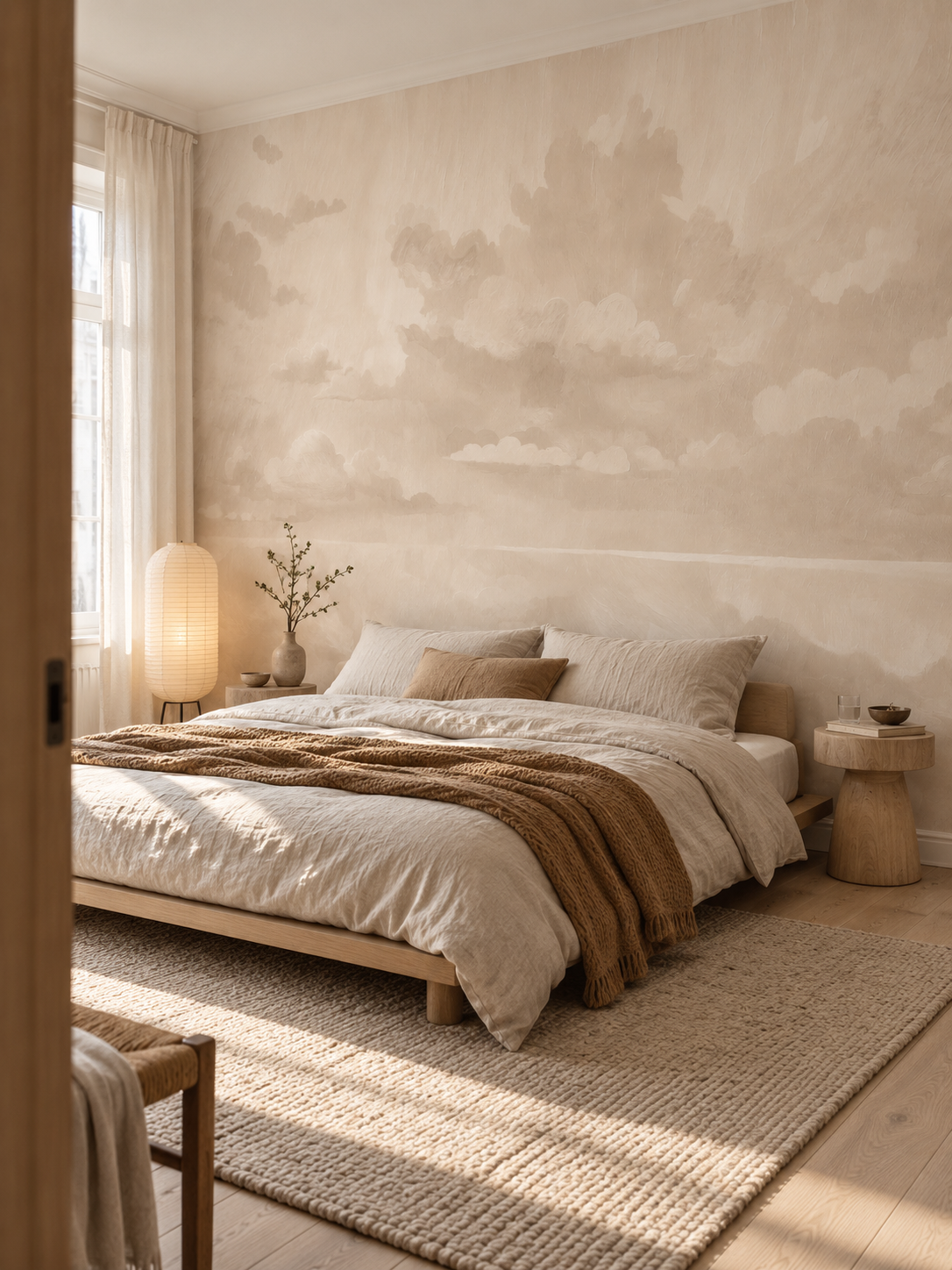 Papier peint panoramique ciel de velours - nuage beige