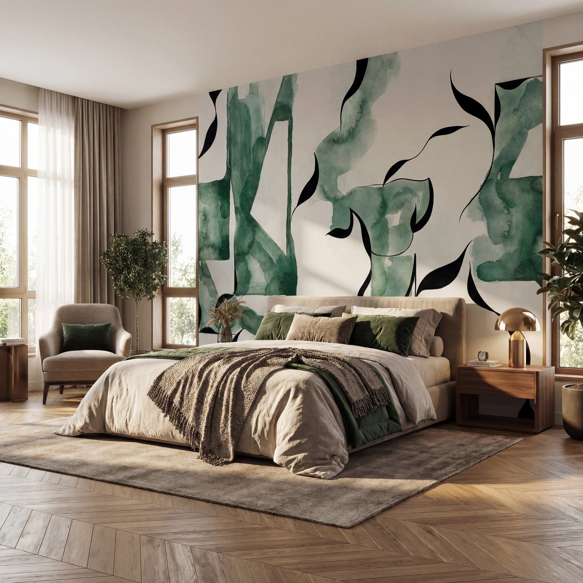 Papier peint abstrait moderne – Abstract Green Flow - Muralconcept