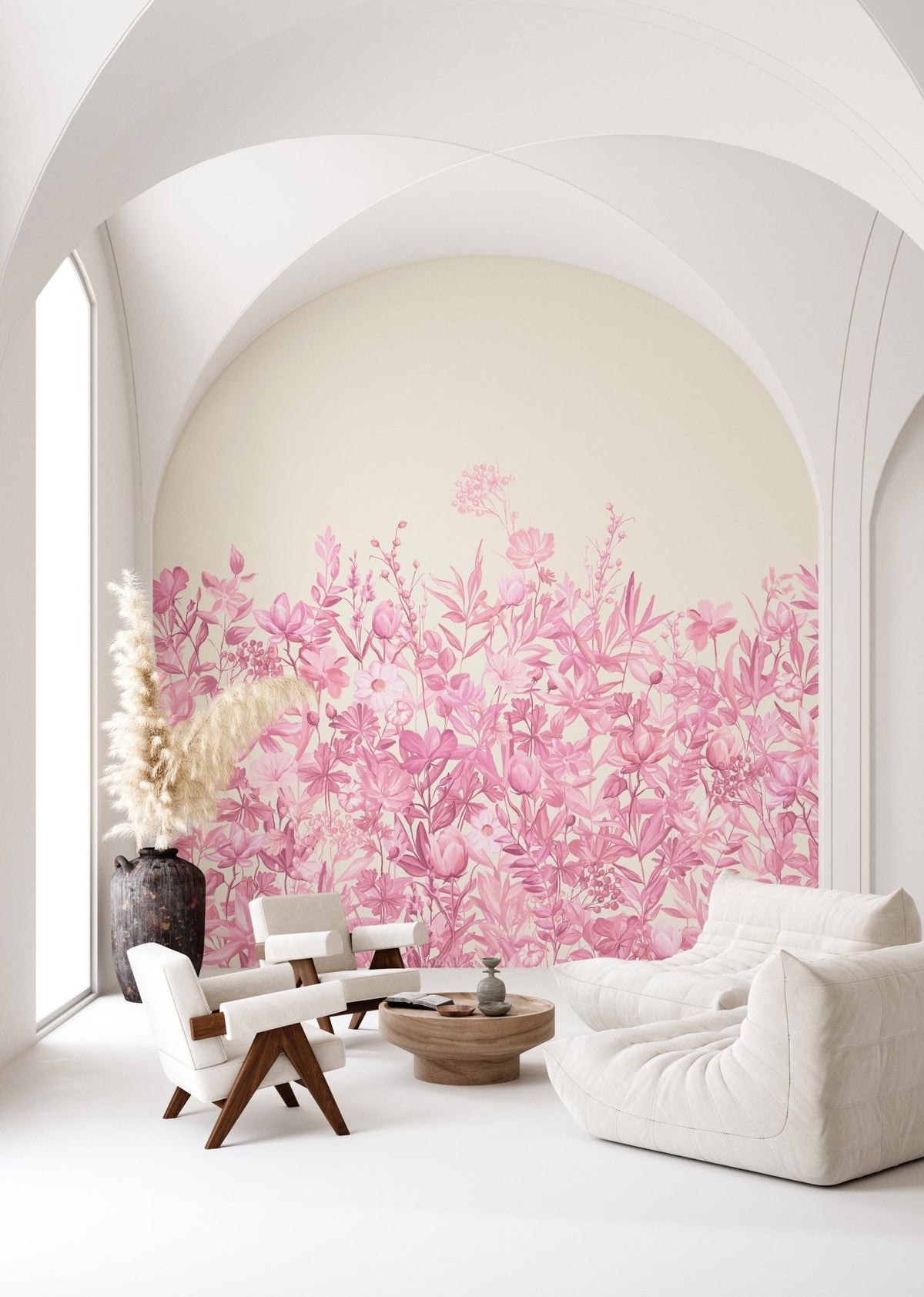 Papier peint fleurs au pinceau rose