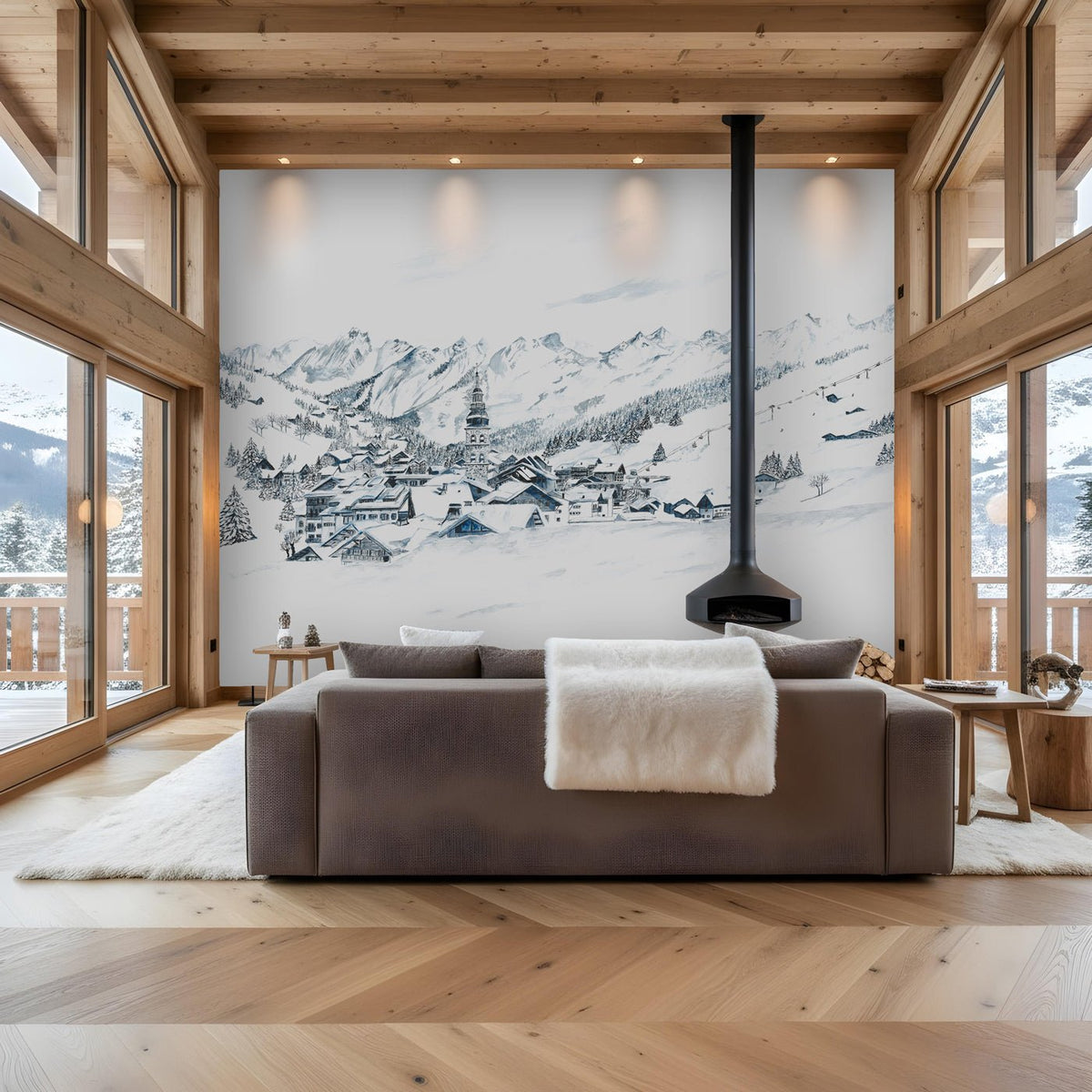 Papier peint panoramique La Clusaz en peinture