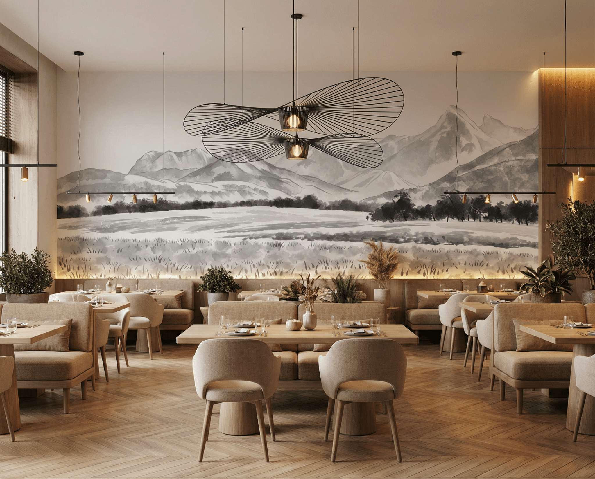 Papier peint panoramique les Mémises – Vue alpine d’exception en noir et blanc