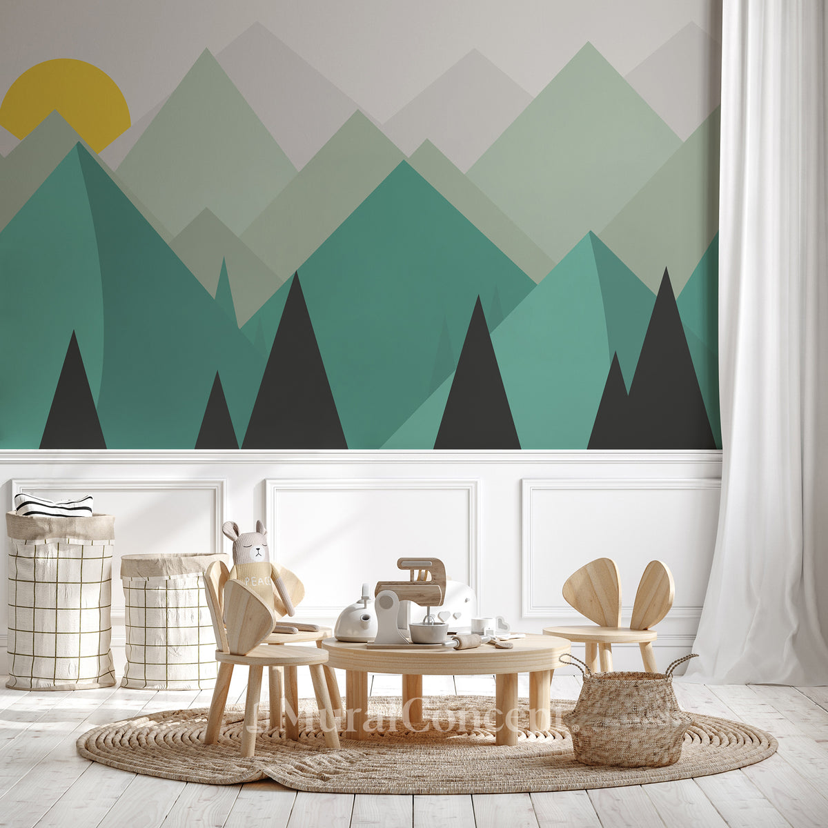 Papier peint panoramique scandinave montagne géométrique