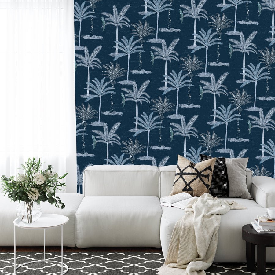 Papier peint panoramique jungle bleue - Poésie Murale Papier peint panoramique jungle bleue - Poésie Murale