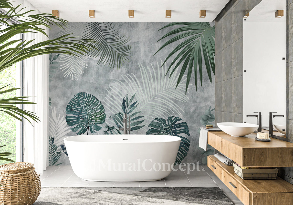 Papier peint salle de bain Biophilic Jungle Monochrome