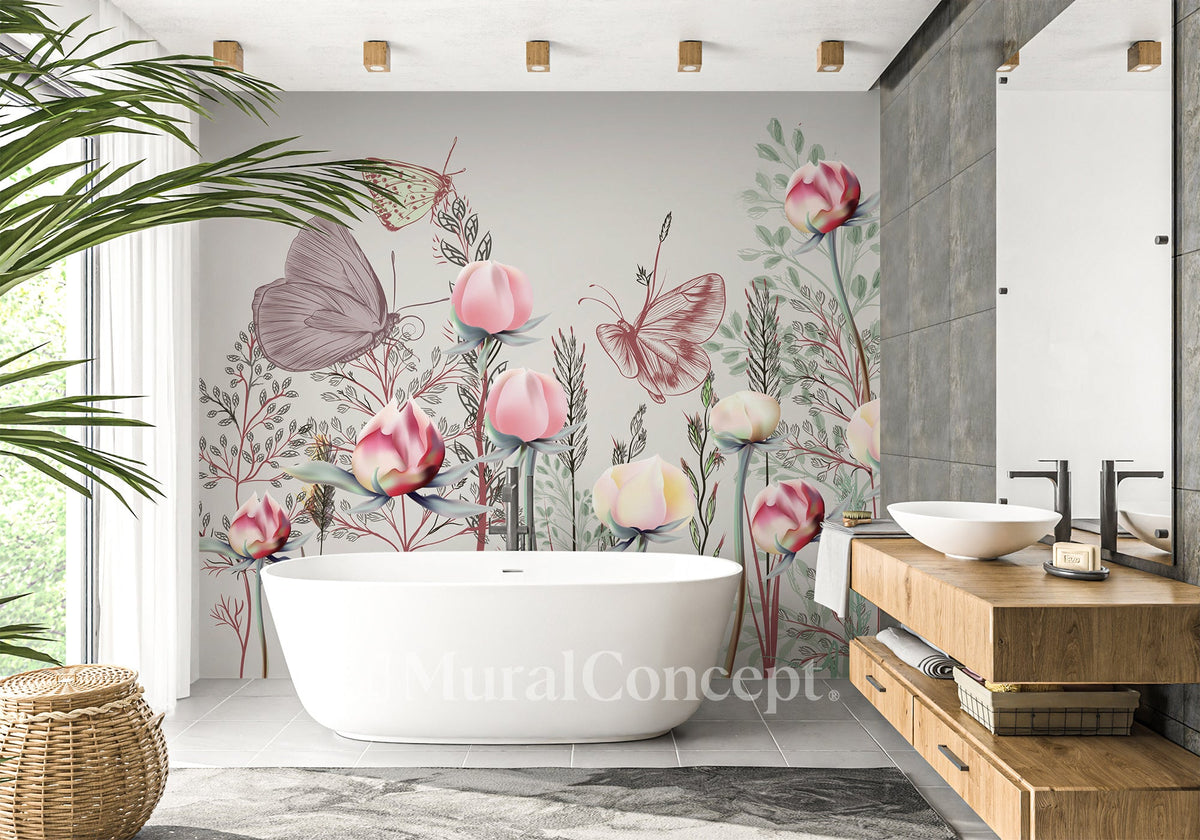 Papier peint salle de bain Fleur & Tulipe