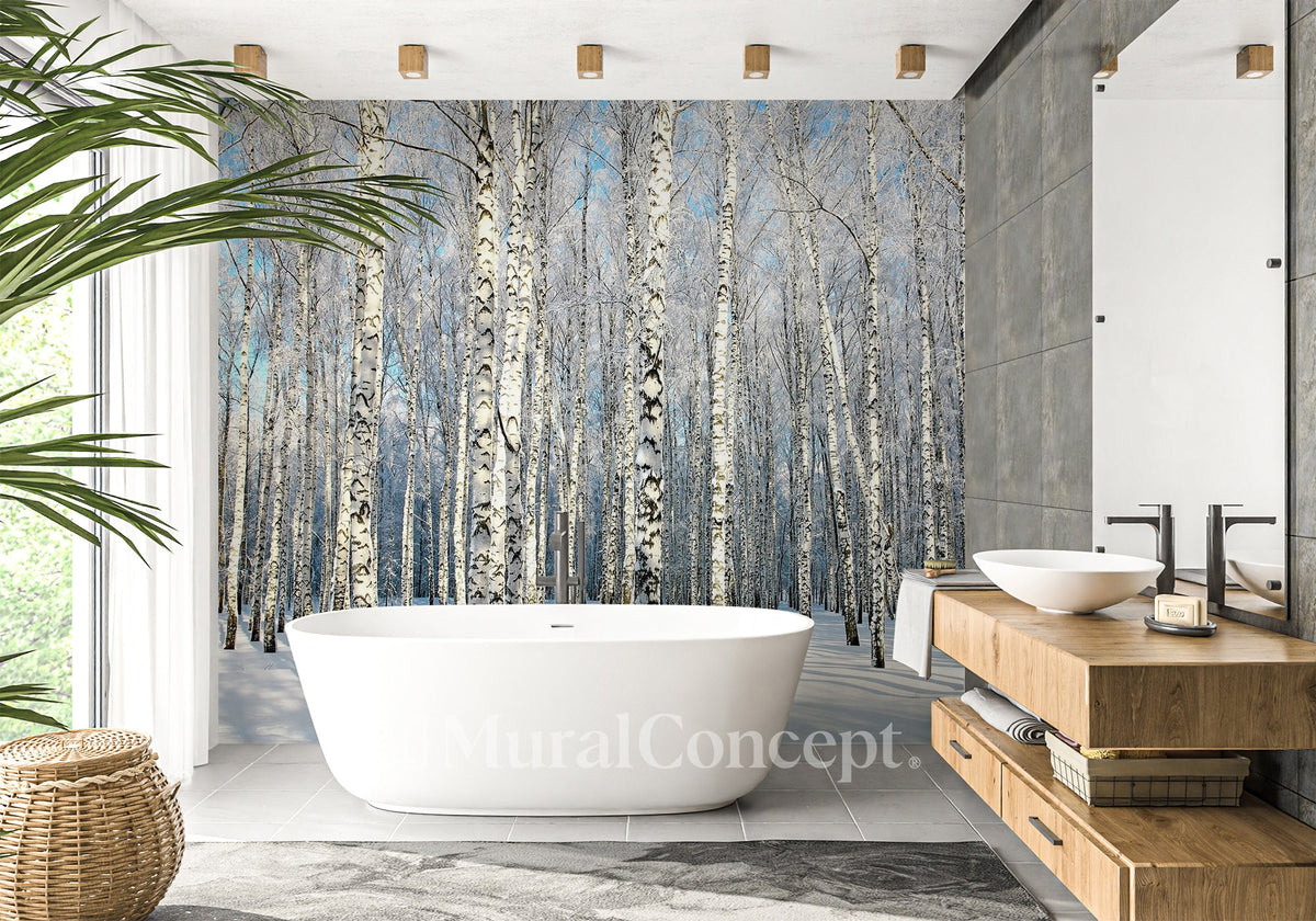 Papier peint salle de bain Bouleau Wood Forêt