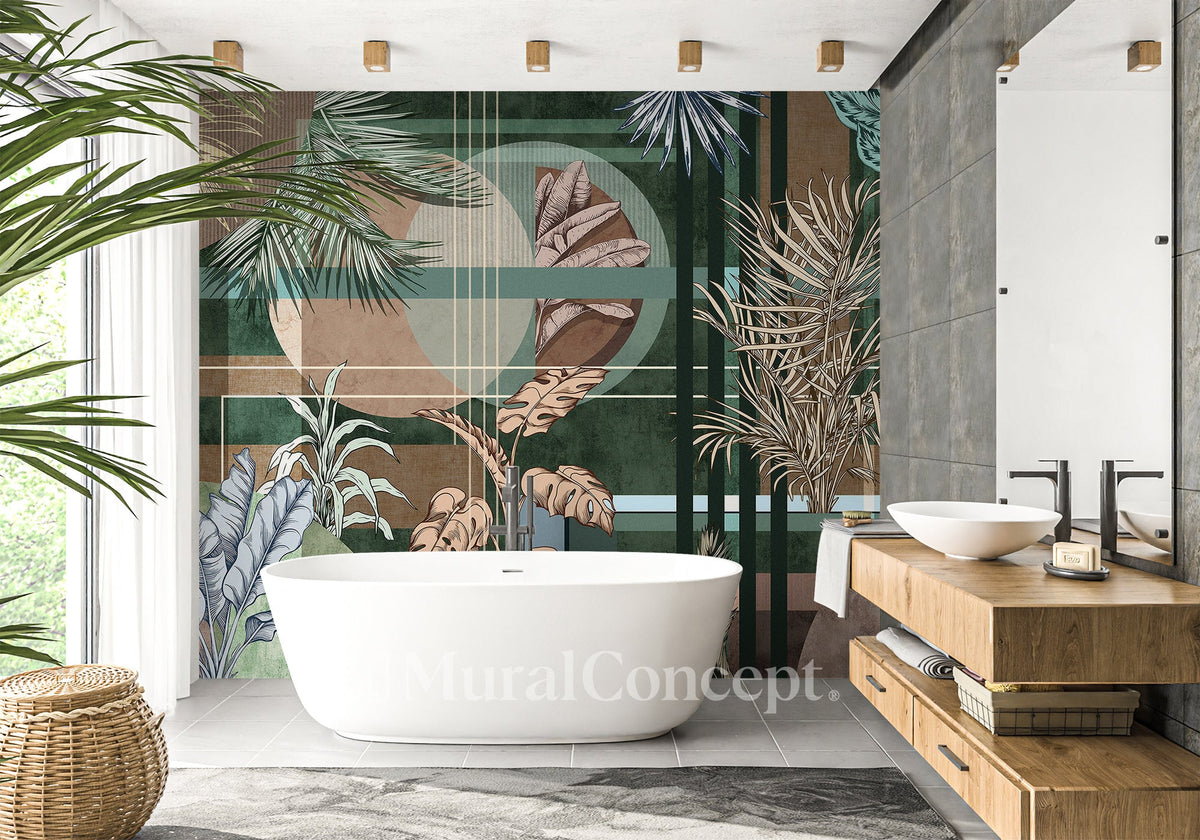 Papier peint salle de bain Geometric palms