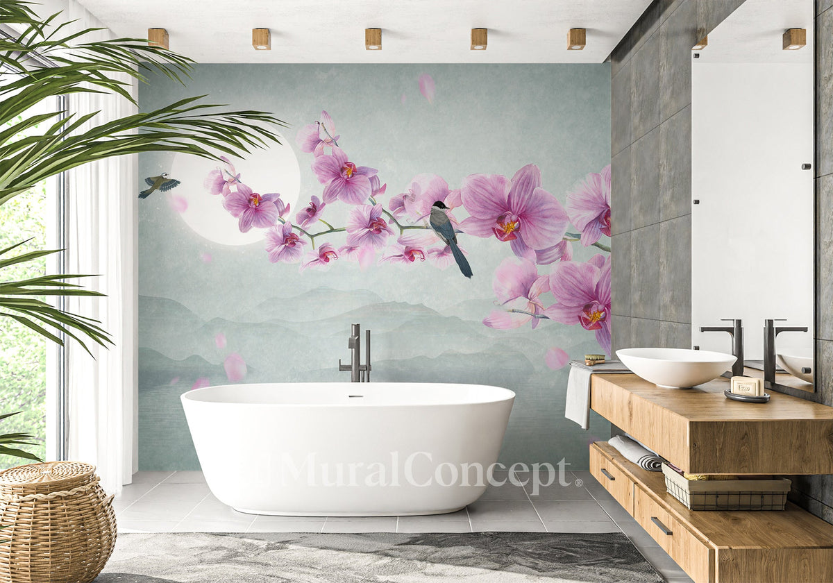 Papier peint salle de bain intissé Orchidée