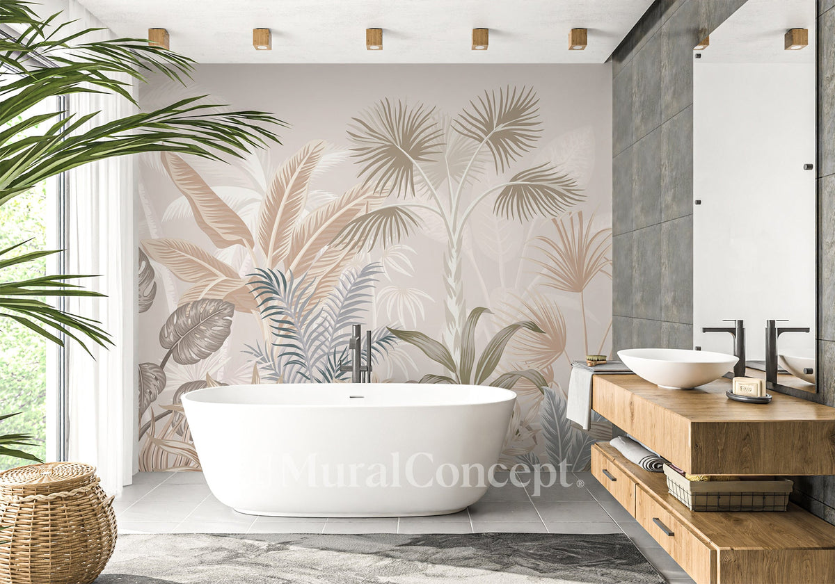 Papier peint salle de bain jungle terracotta