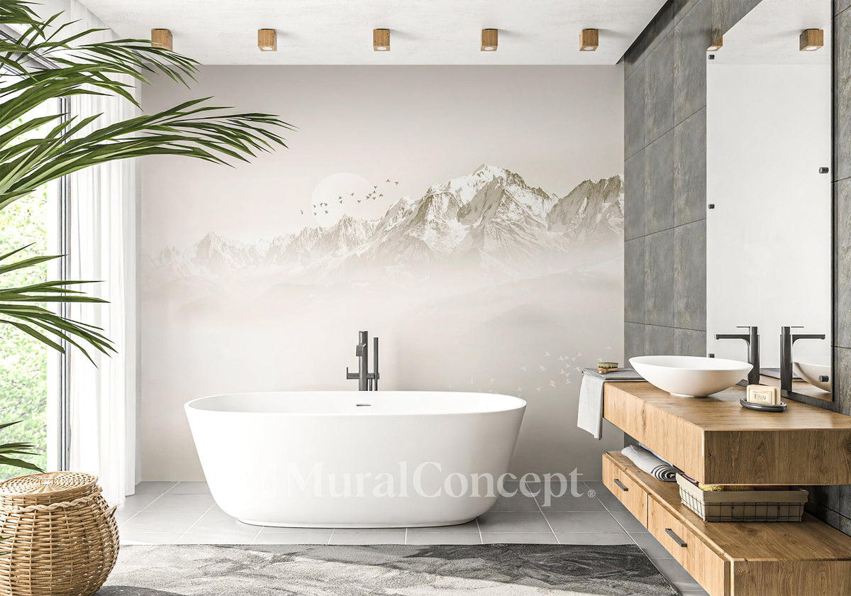 Papier peint salle de bain matin brumeux Mont Blanc