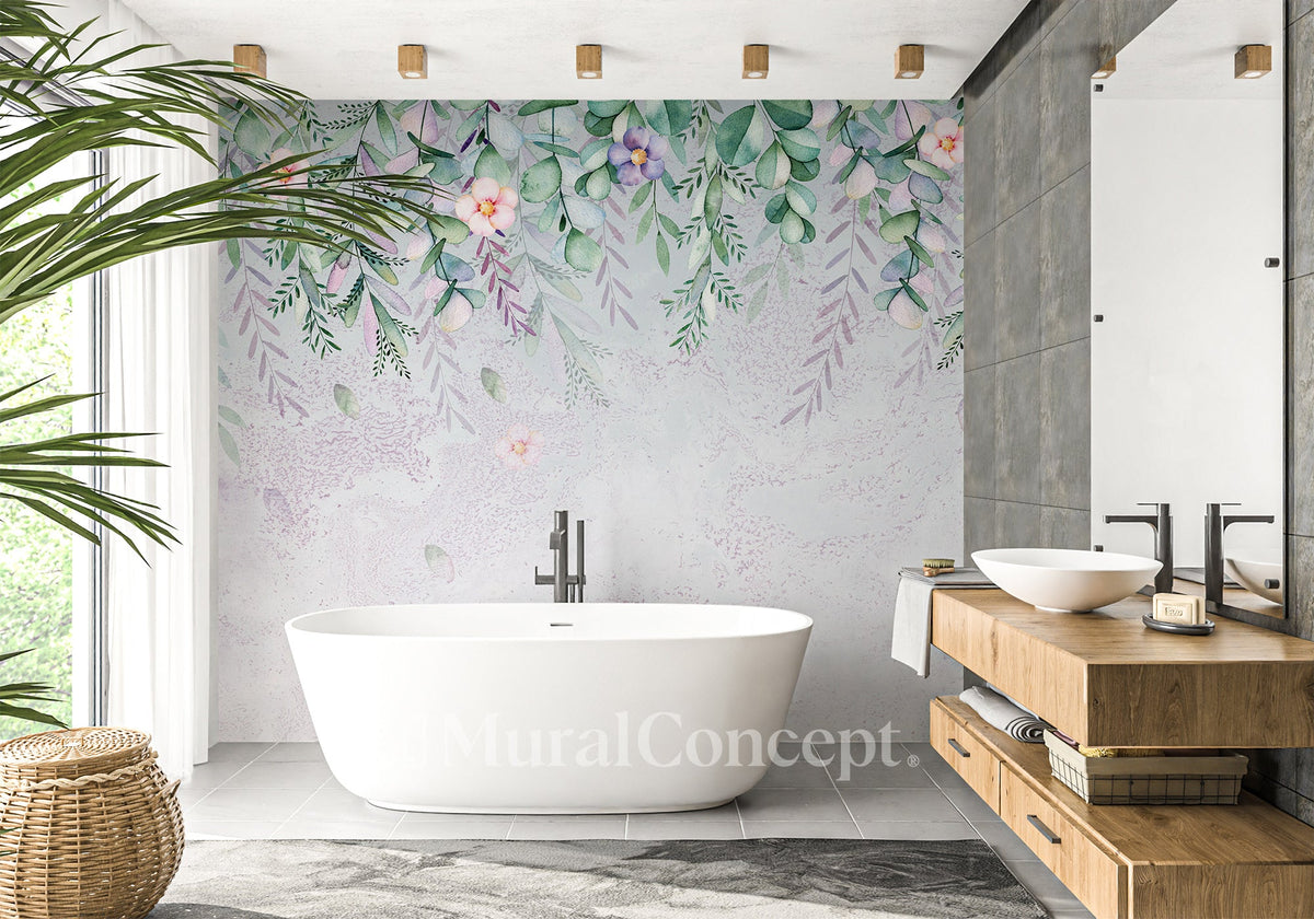 Papier peint salle de bain végétal romantique