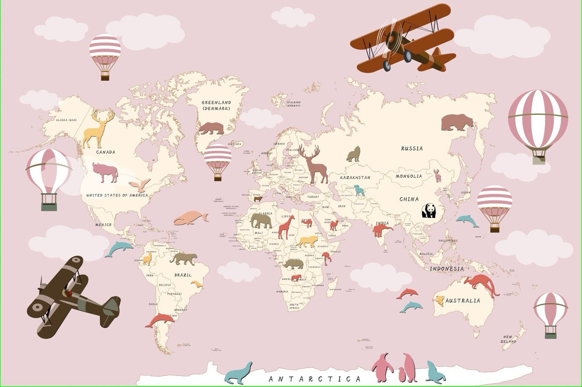 VP Papier peint Carte du monde Avion fille