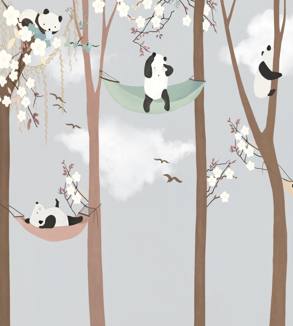 VP Papier peint enfant Panda dans les airs