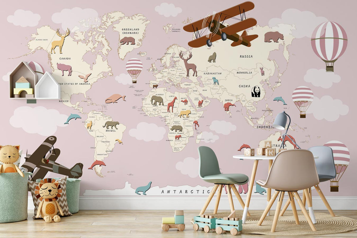 Papier peint Carte du monde Avion fille