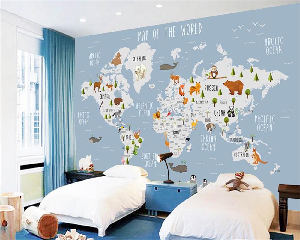 Décor mural chambre enfant carte du monde animaux – Kam & Leon