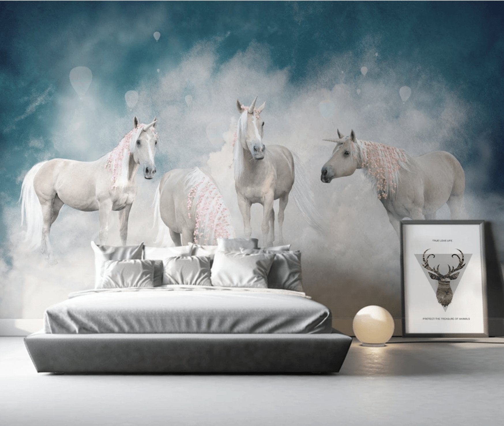 Papier peint chambre ado cheval licorne - papier peint sur mesure francais - muralconcept