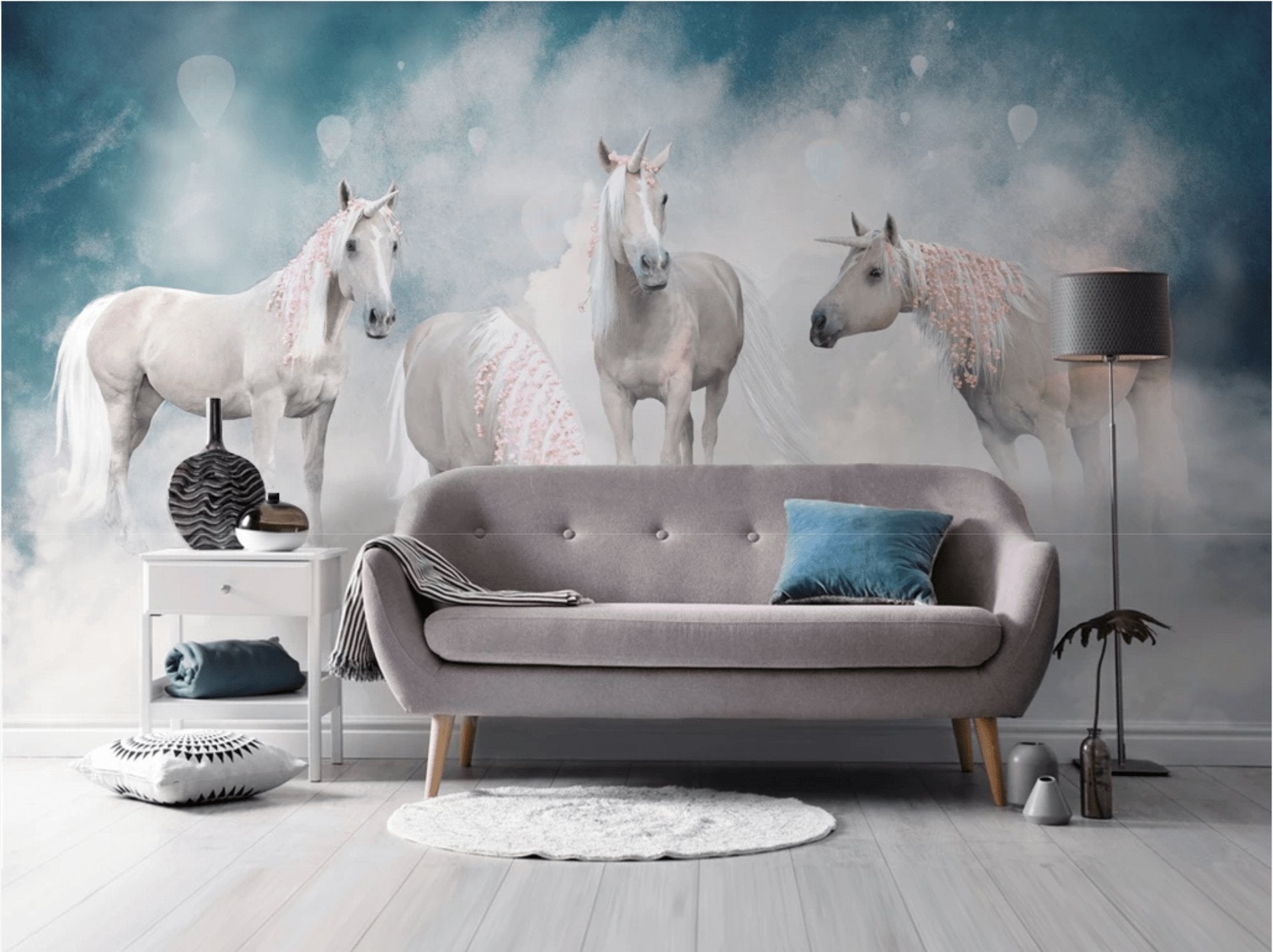 Papier peint chambre ado cheval licorne - papier peint sur mesure francais - muralconcept