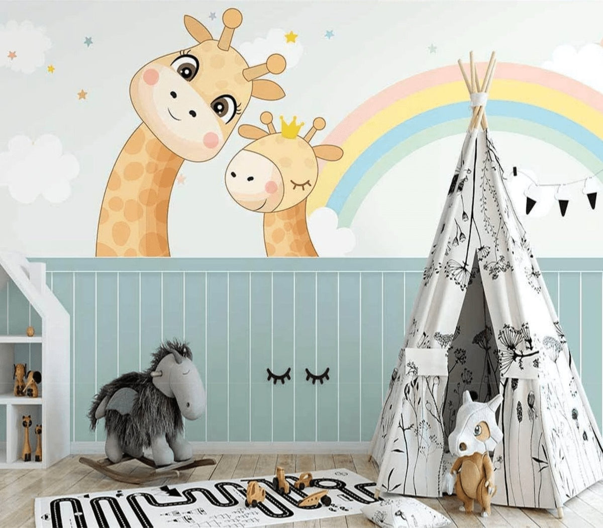 Papier peint chambre bébé scandinave girafe