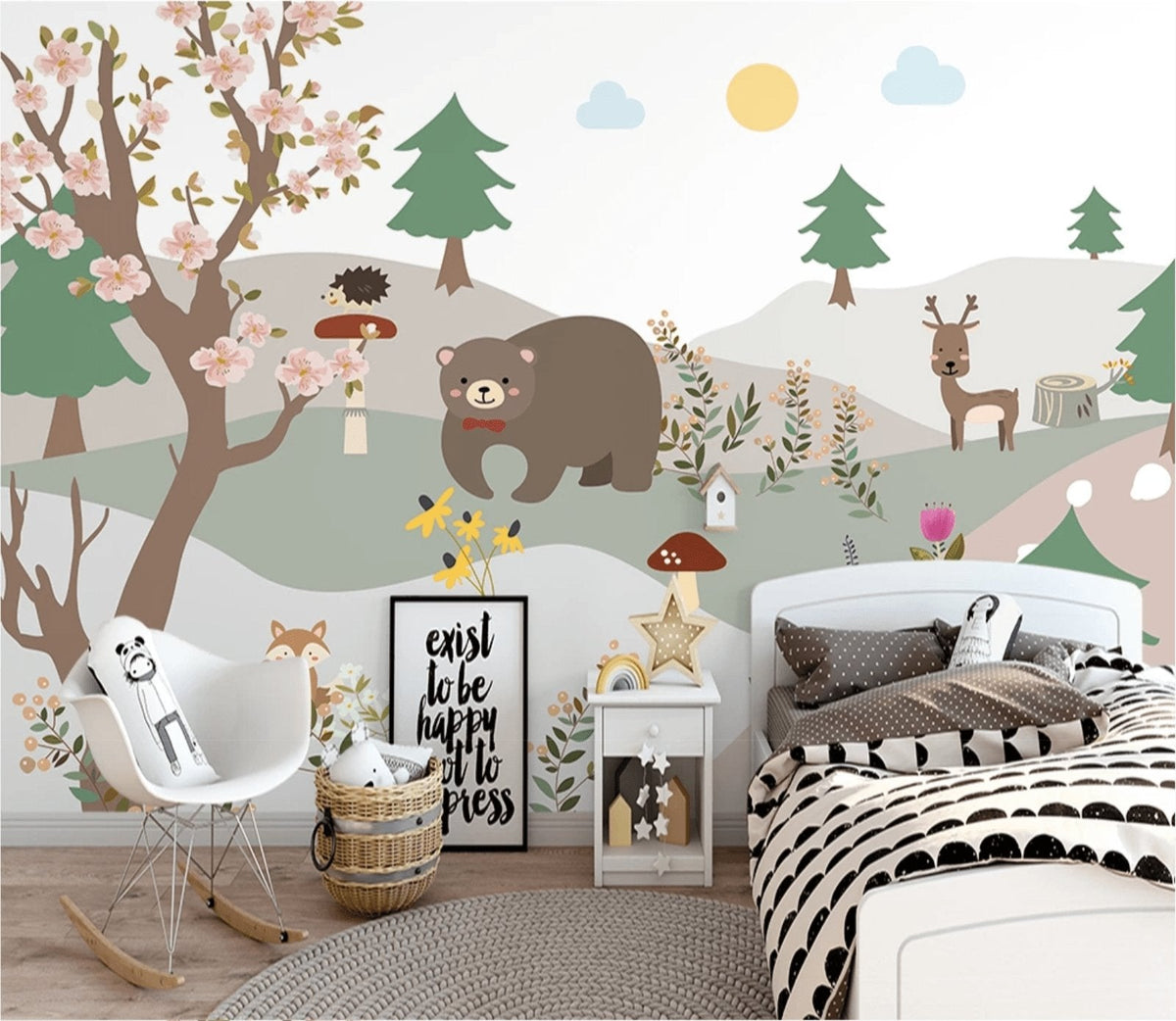 Papier peint chambre enfant ours forêt