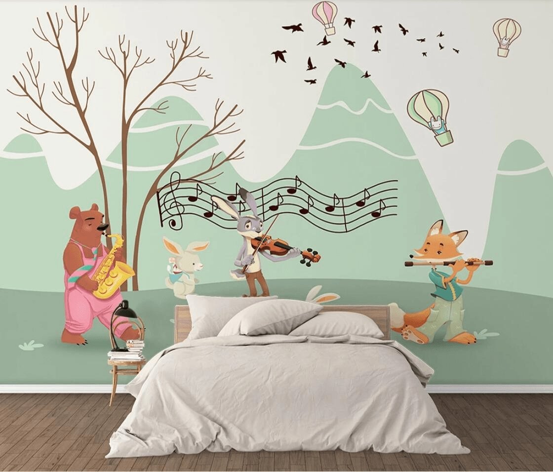 Papier peint enfant animaux en musique