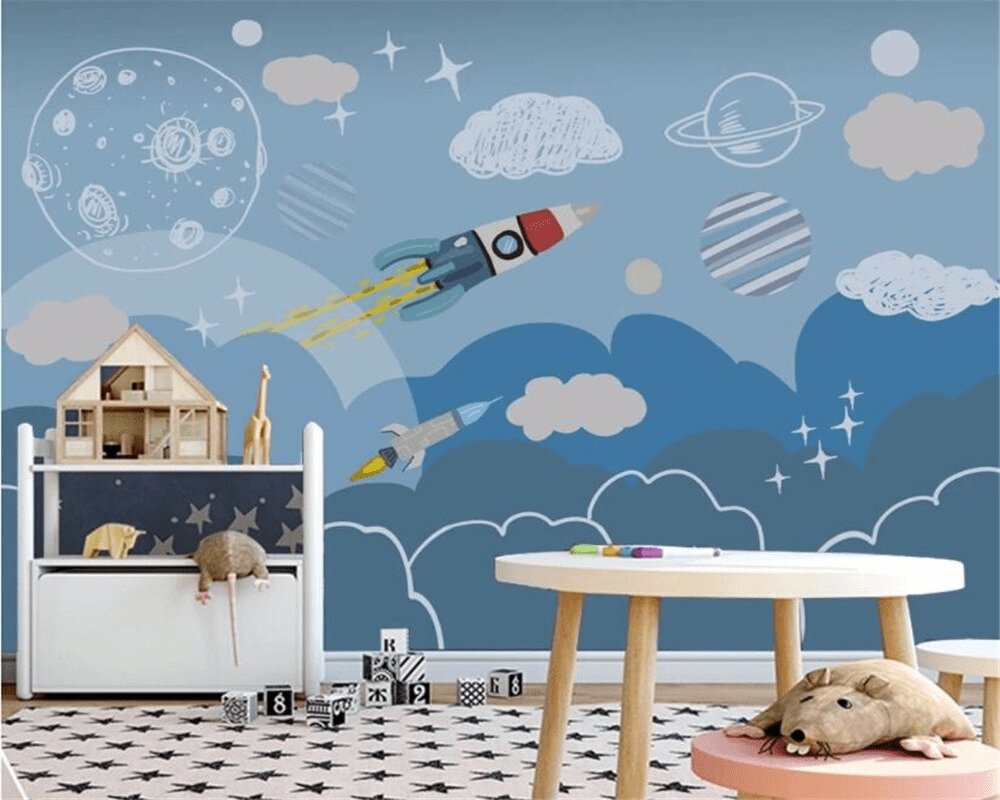 Papier peint enfant fusée espace spatiale