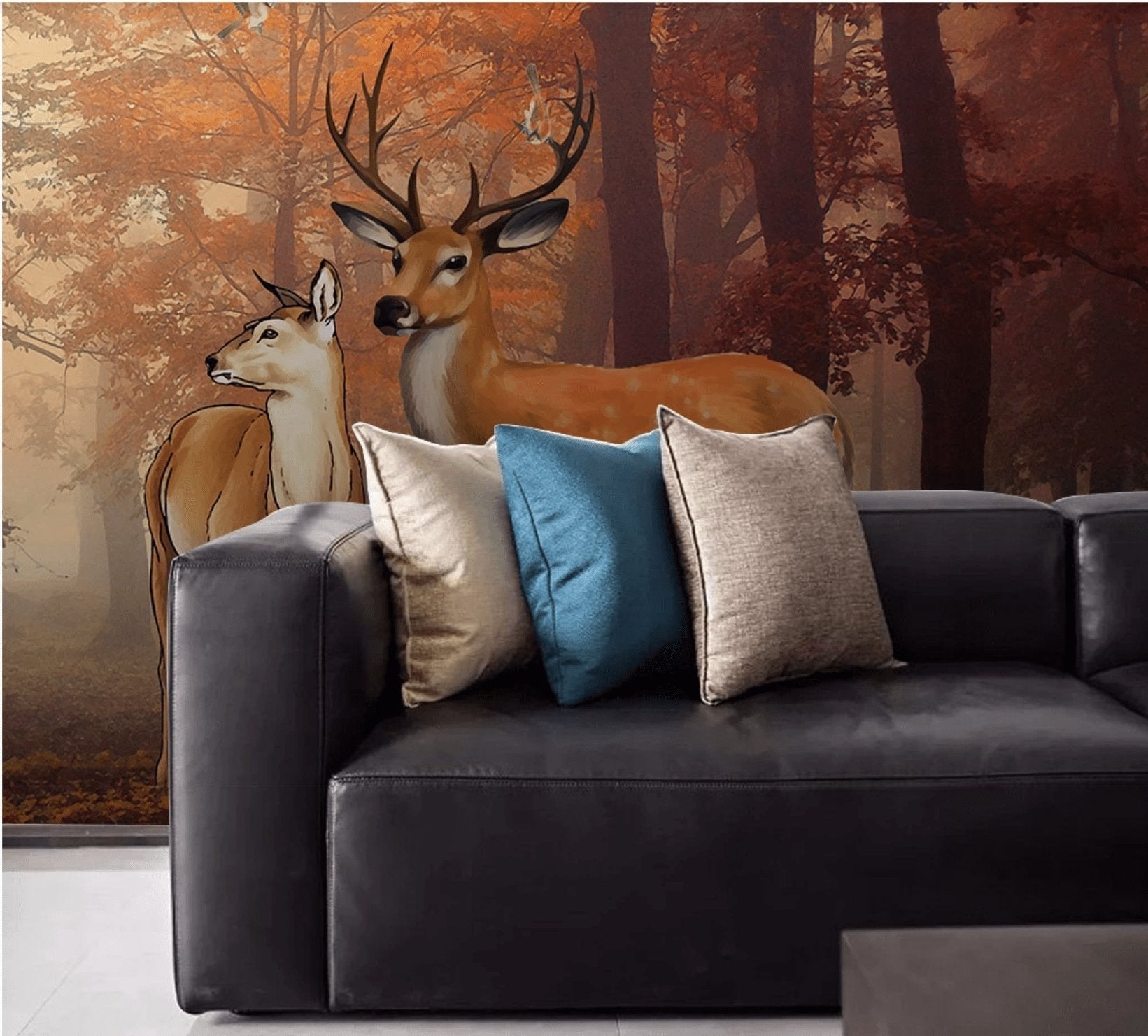 Papier peint Forêt couleur d'automne & Cerfs - papier peint sur mesure francais - muralconcept