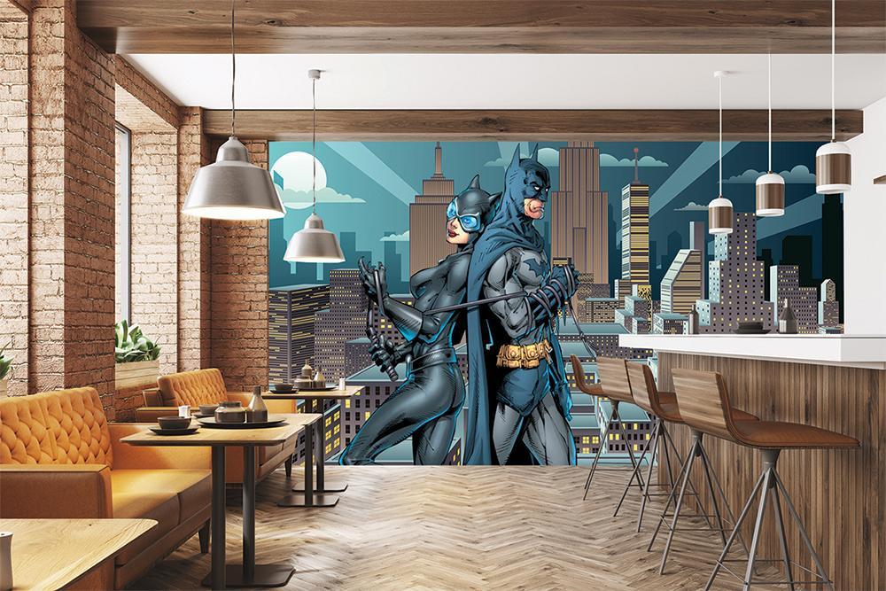 Papier peint panoramique batman catwoman ensemble in town