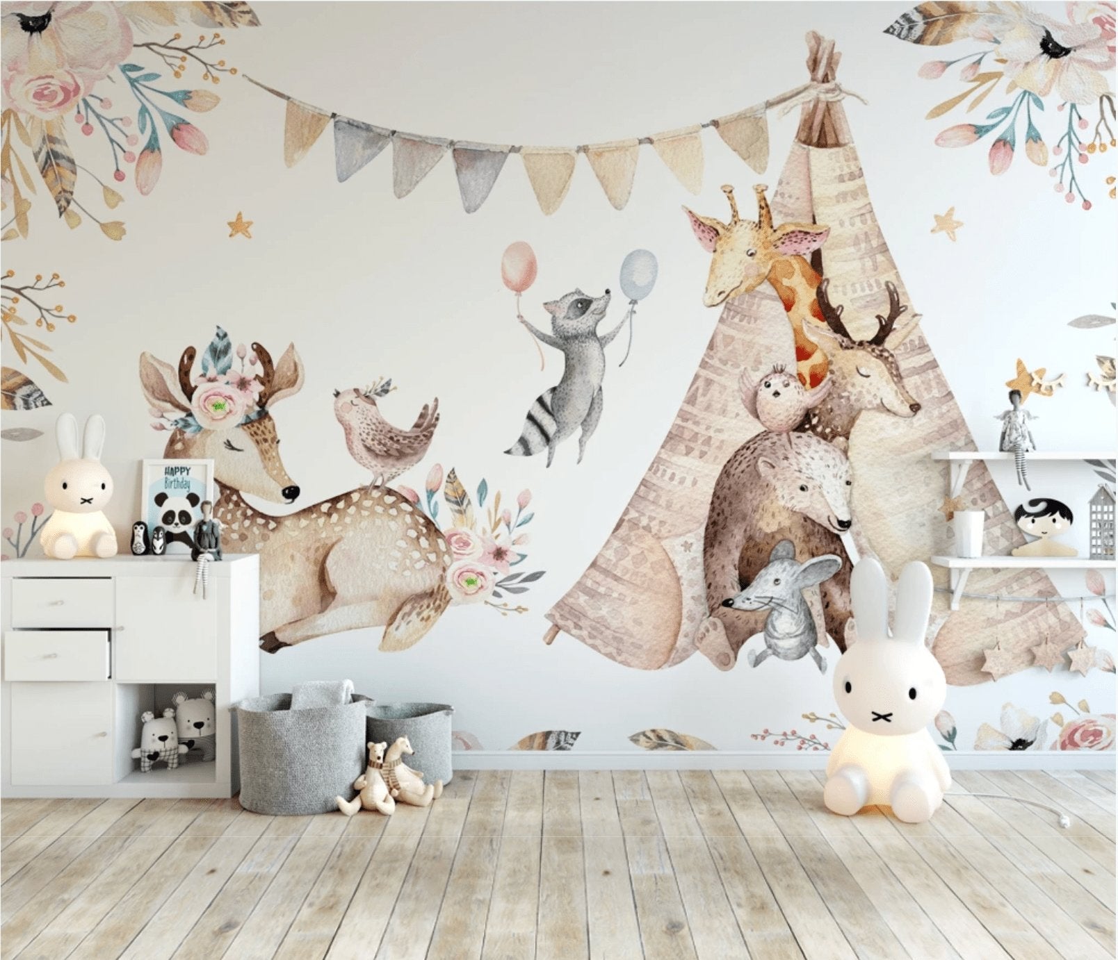 Papier peint animaux pour déco murale chambre fille ou garçon - Audella