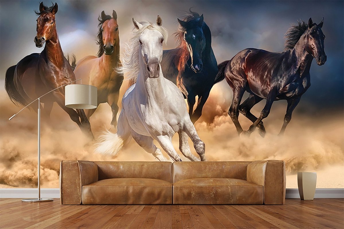 Papier peint panoramique chevaux désert