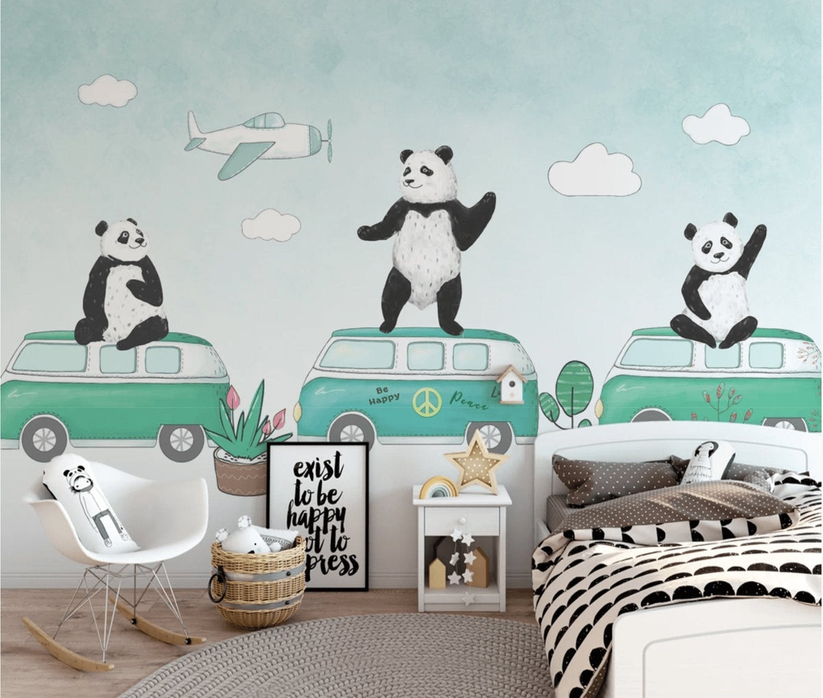 Papier peint panoramique enfant panda rigolo