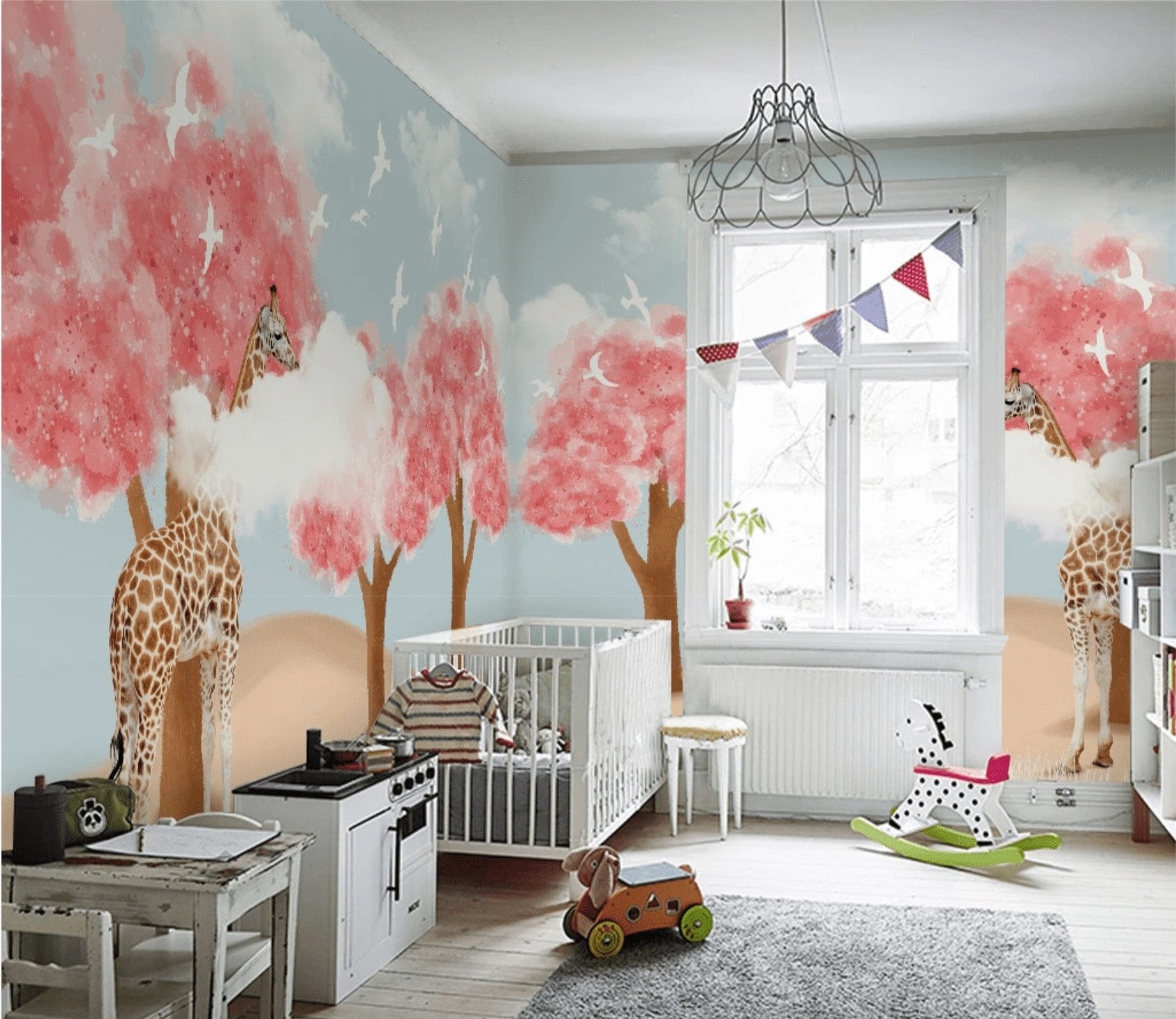 Papier peint girafe & Cie chambre enfant