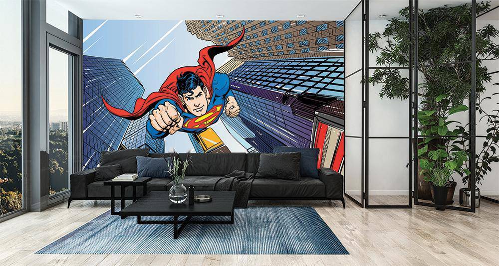 Papier peint panoramique héro superman BD in the city
