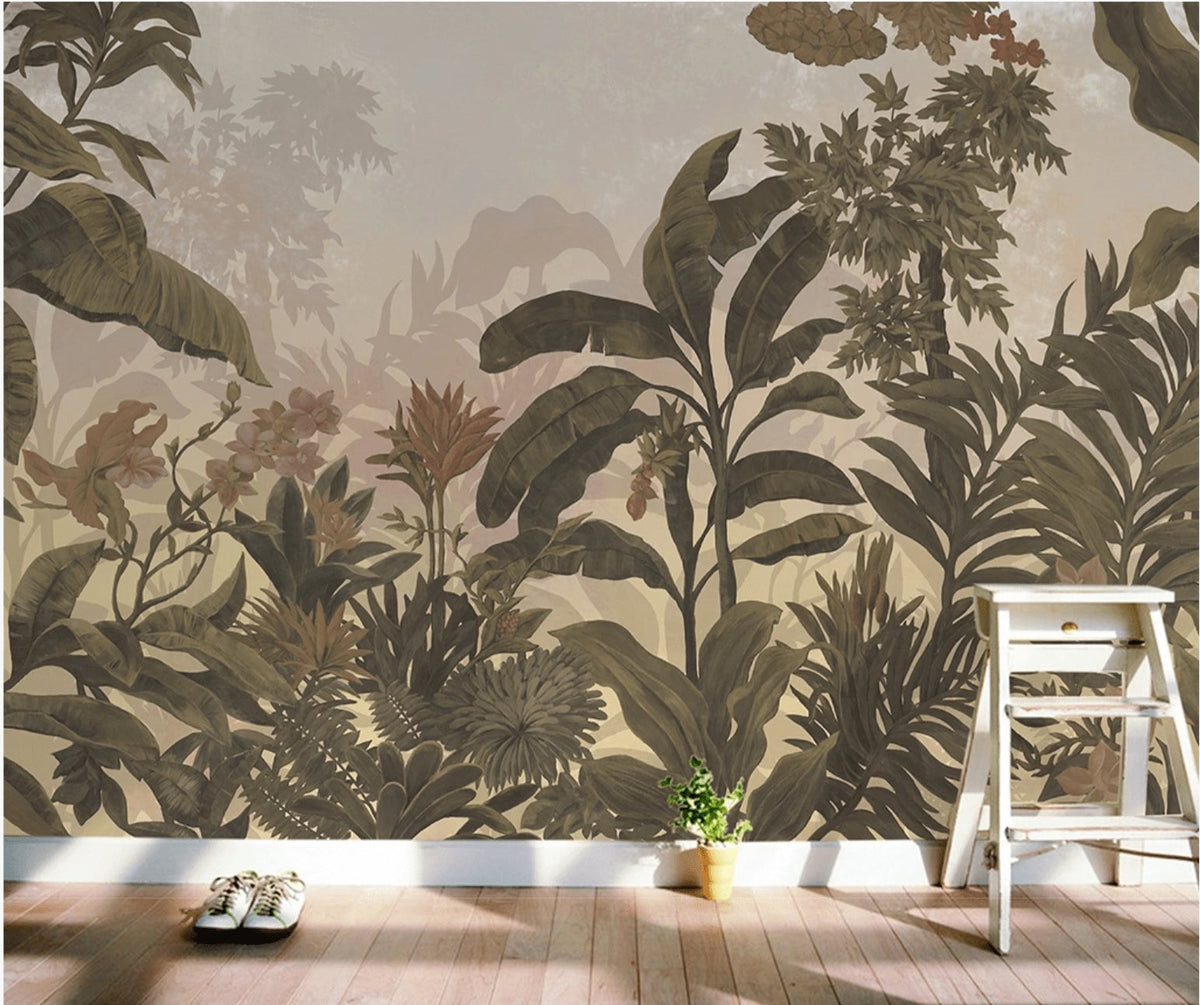 Papier peint panoramique Jungle sépia rétro