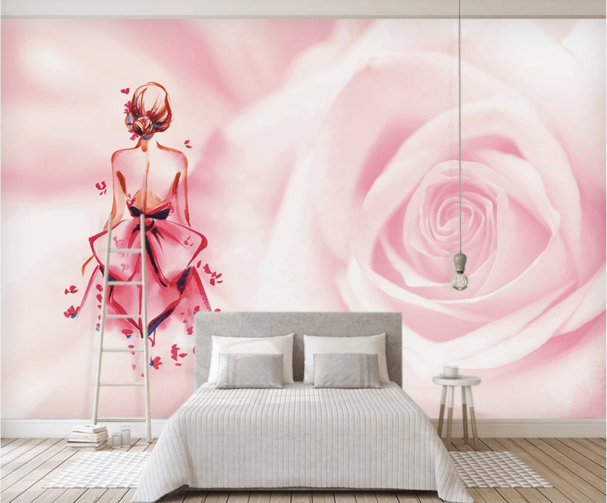 Papier peint panoramique romantique rose floral