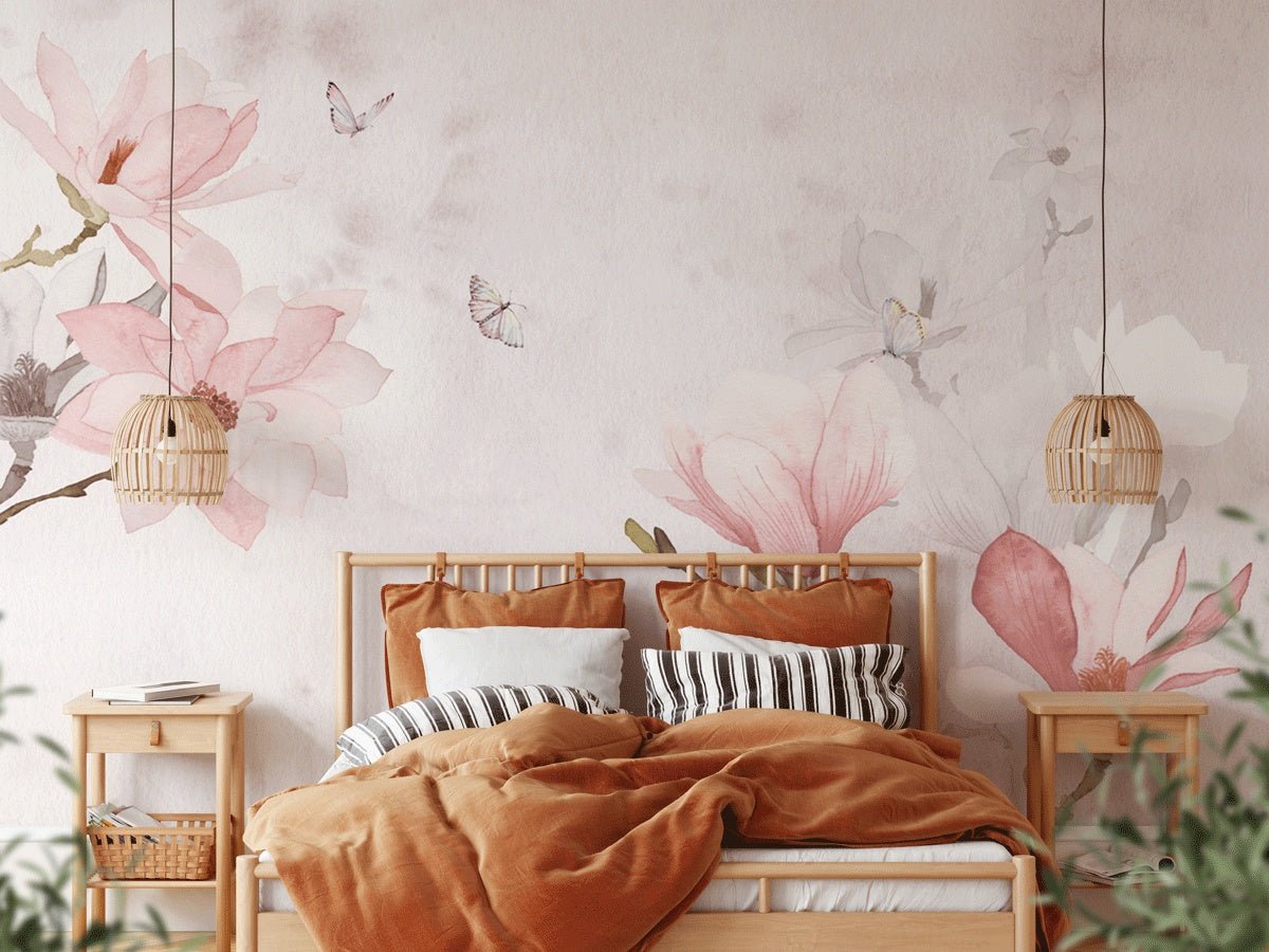 Papier peint aquarelle magnolia rose