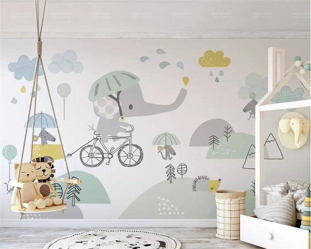 Papier peint chambre bébé Eléphant à vélo