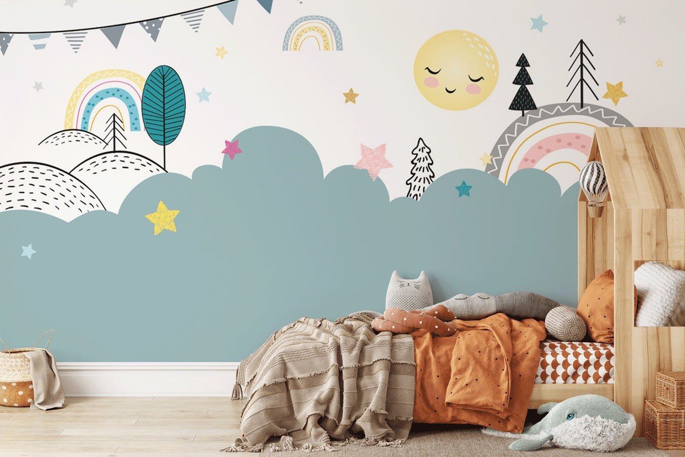 Papier peint chambre bébé bleu et douce nuit