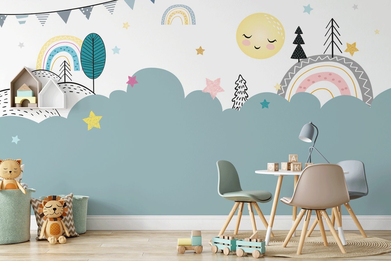 Baby room wallpaper blue and soft night Muralconcept