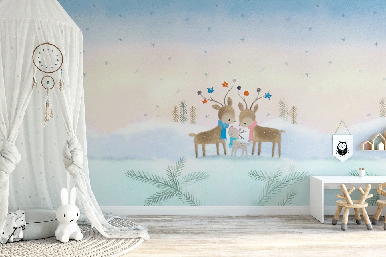 Papier peint chambre enfant douces biches - Muralconcept