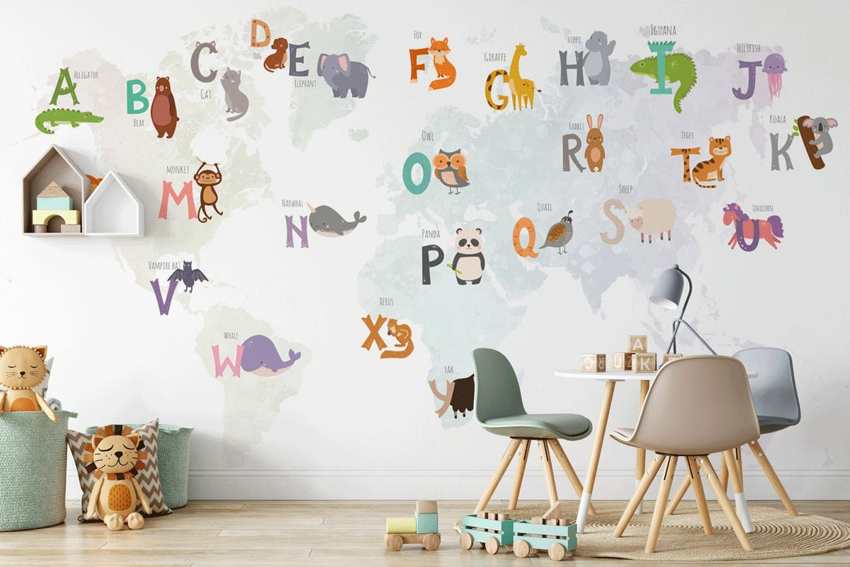 Papier peint chambre enfant carte du monde éducative