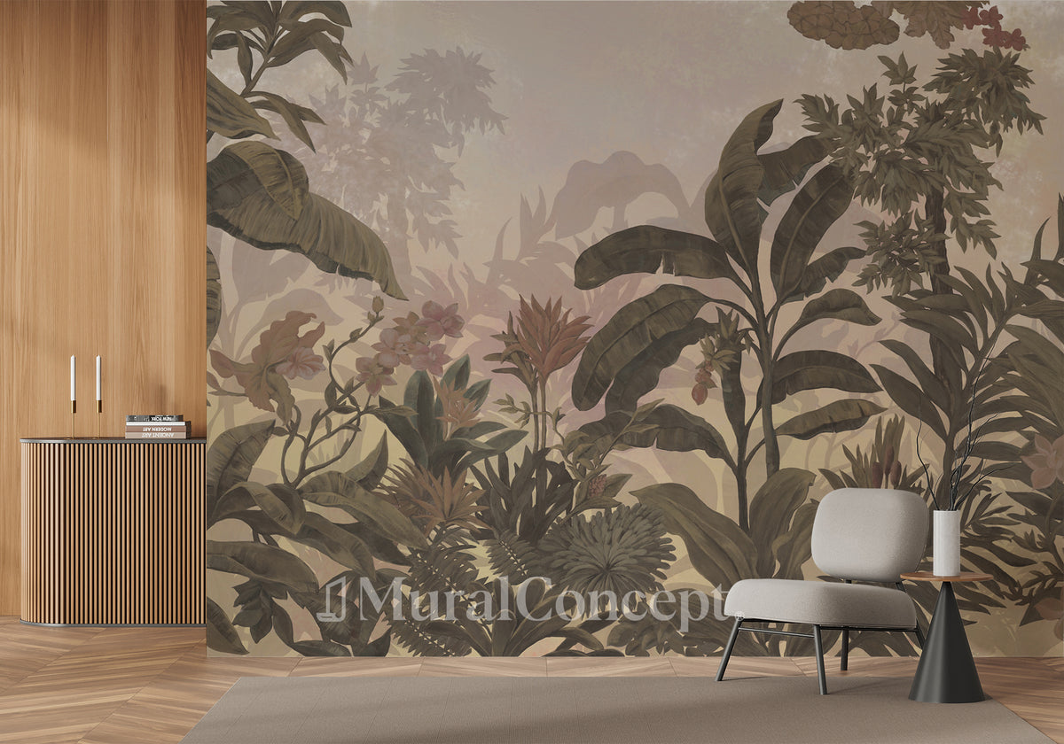 Papier peint panoramique Jungle sépia rétro